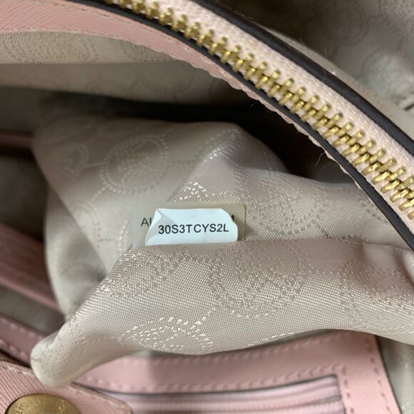 Michael Kors Cynthia Blossom Pink Gold Saffiano Leather Med Satchel Shoulder Bag - Picture 15 of 16